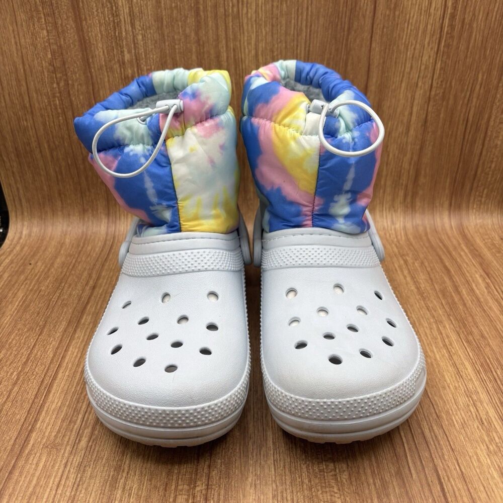 Crocs Boots Neo-Puff Tie Dye Light‎ Blue Fleece Lined Women’s Size 10 Or Men’s 8 - Picture 4 of 9